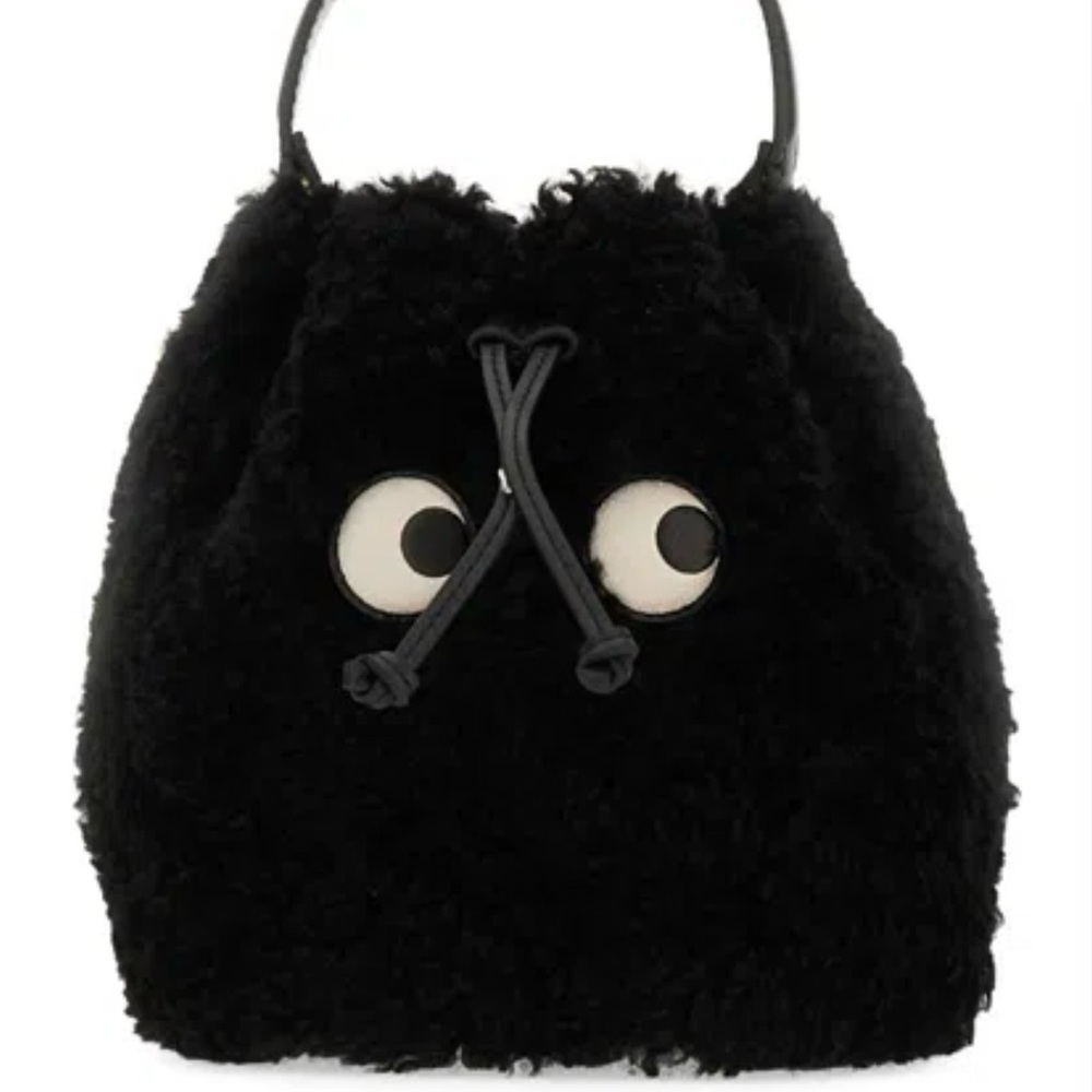 Anya Hindmarch Black Furry Backpack with Eye Motif
